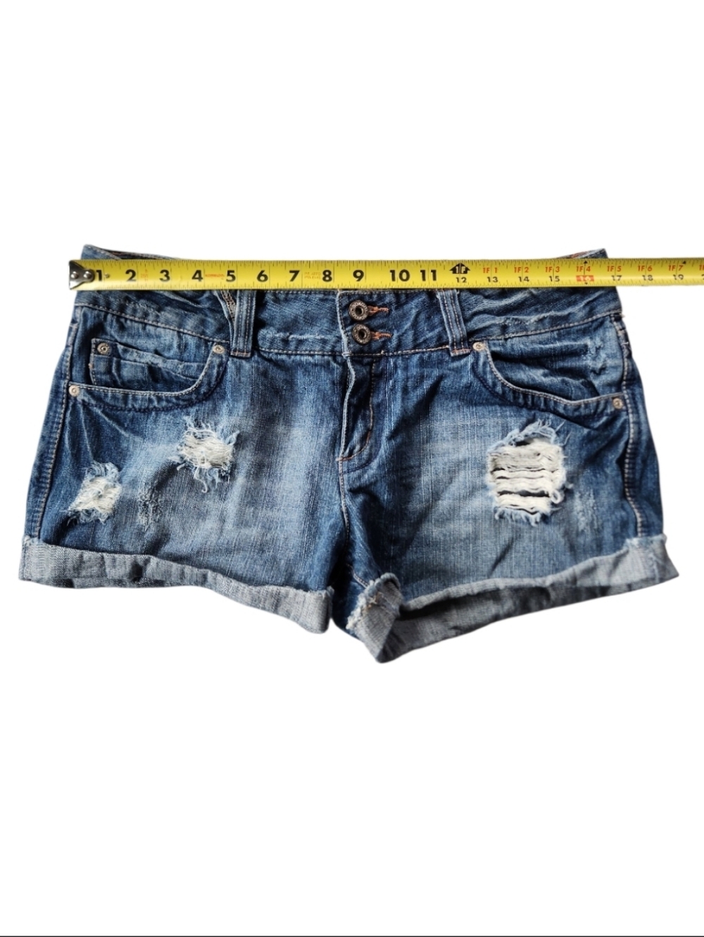 Vintage Y2K Embellished Distressed Bongo Jean Mini Shorts Size 11 - Picture 4 of 7